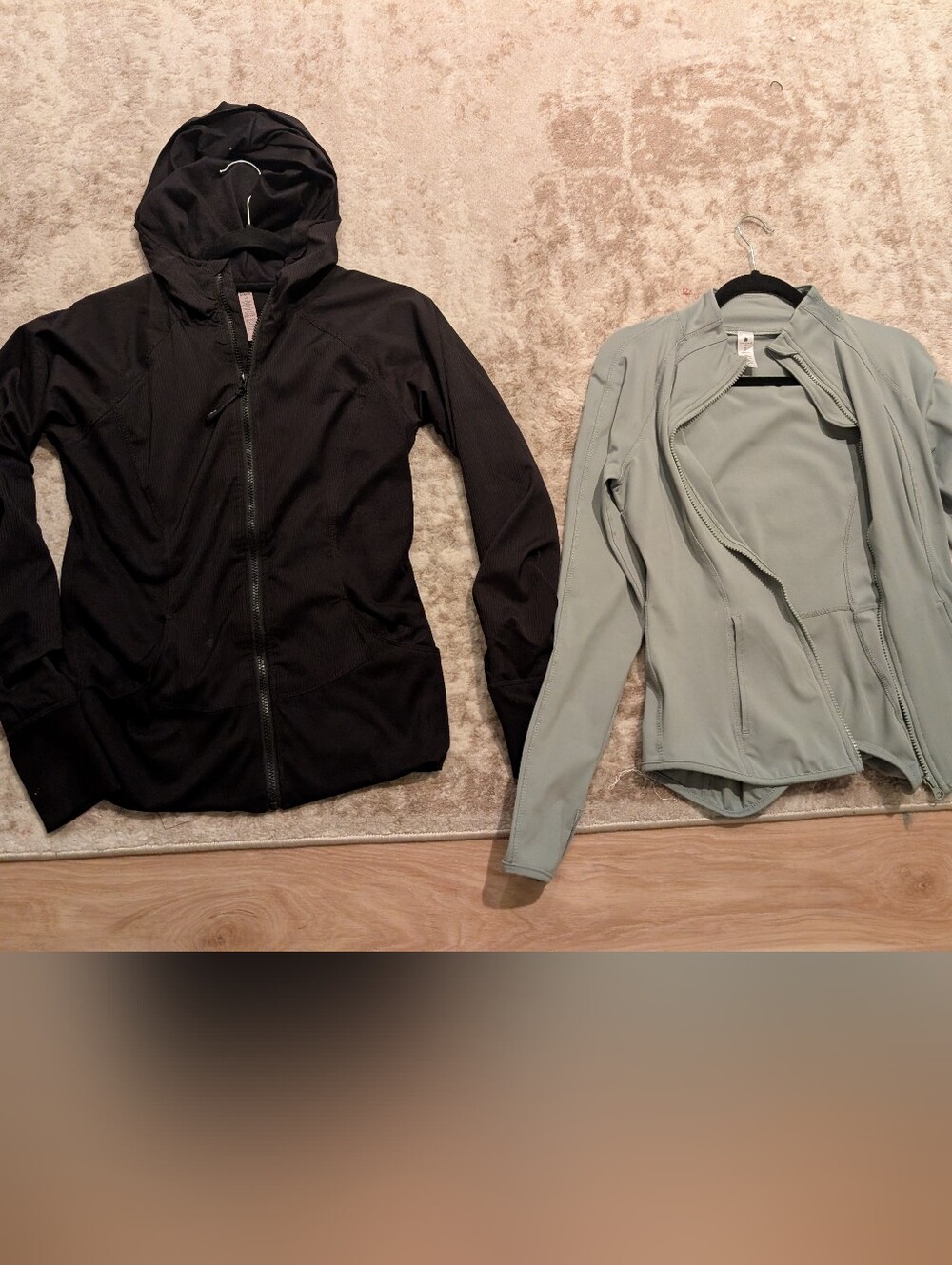 Two Lightweight Zip Jackets - Black & Sage Green